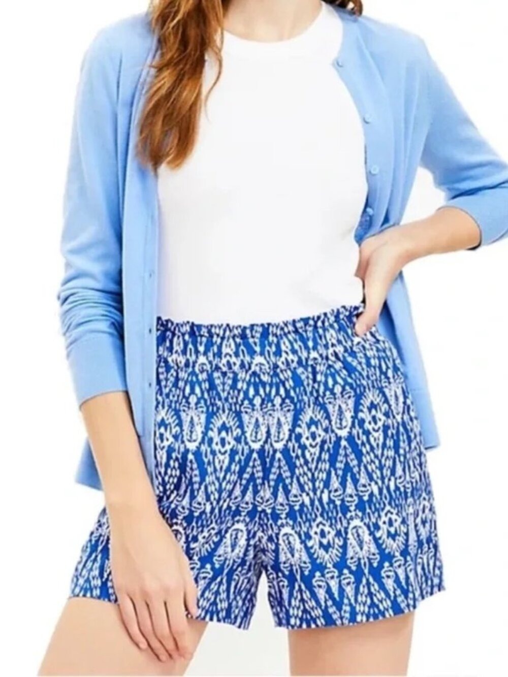LOFT Linen Blend Ikat Printed Paperbag Shorts M